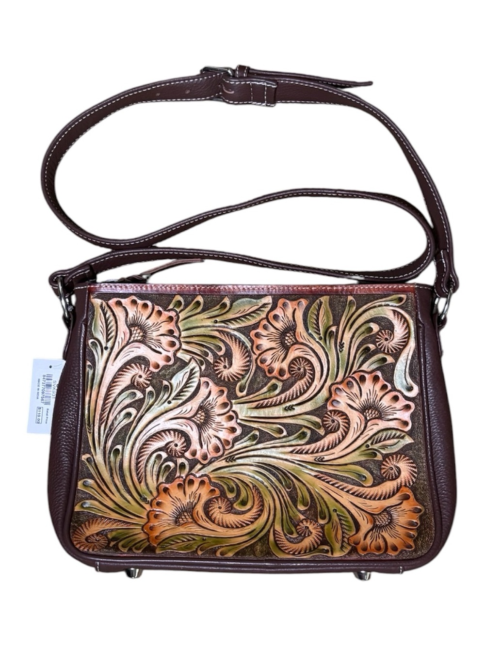 Genuine Leather Floral Western Concealed Carry Crossbody Hand Tooled Western